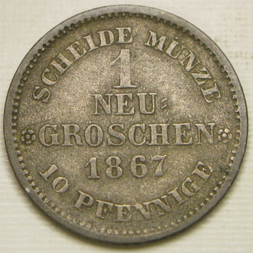 1867 1 Groschen Saxony Johann Coin Billon VF 2162