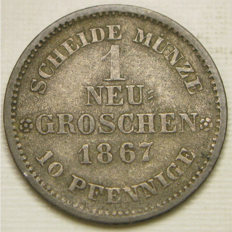 1867 1 Groschen Saxony Johann Coin Billon VF 2162