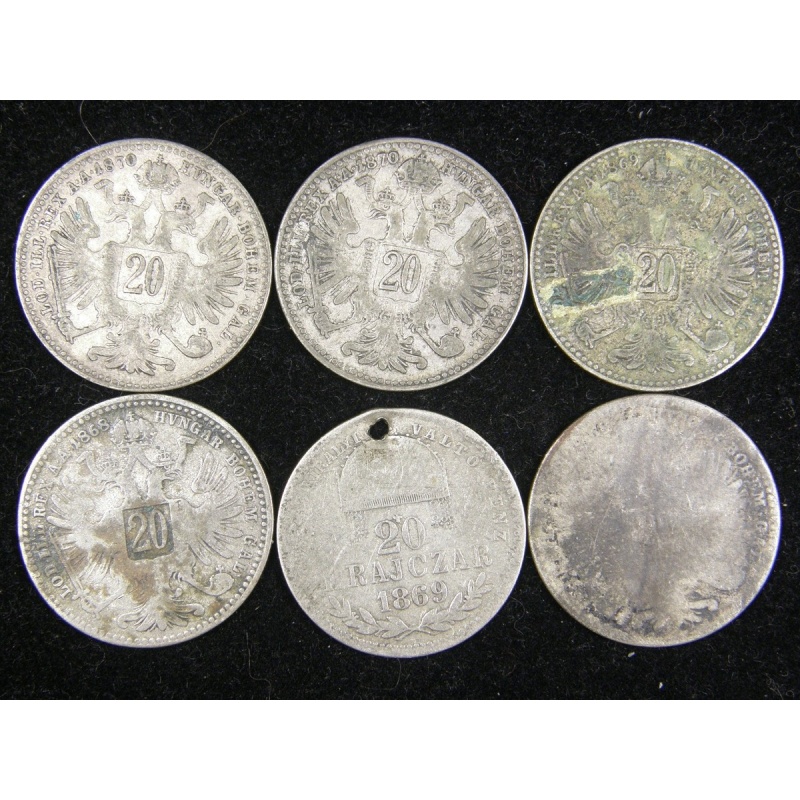 1869 Hungary  20 Krajczar. 1868-1870 Austria 20 Kreuzer. Franz Joseph I. Silver
