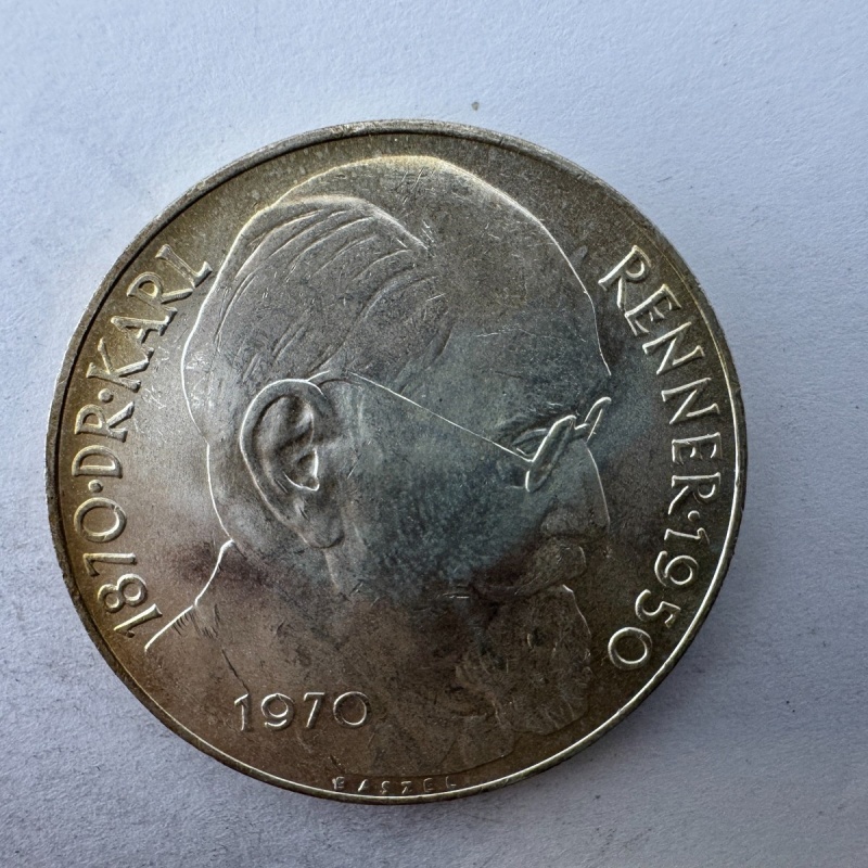 1970 Austria 50 Schilling Silver Coin Karl Renner Commemorative Austrian Mint