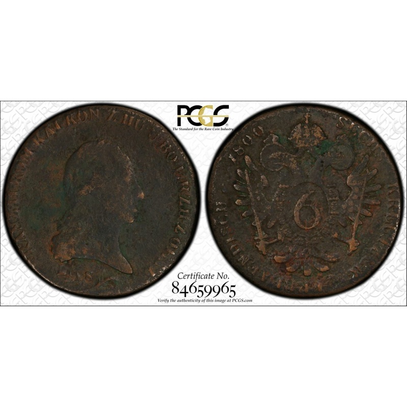 1800 S 6KR COIN PCGS GENUINE F DEATIL AUSTRIA ENVIRONMENTAL DAMAGE