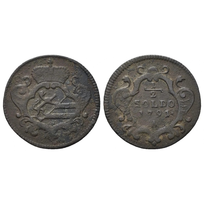 Austria - Austria Gorizia Gradisca 1/2 Soldi, 1791 Copper, 1.3g, Ø 18mm Km#29