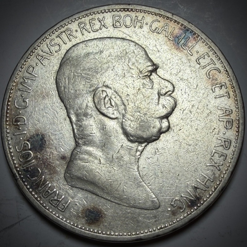 Austria - 1908 5 Five Corona Silver Coin