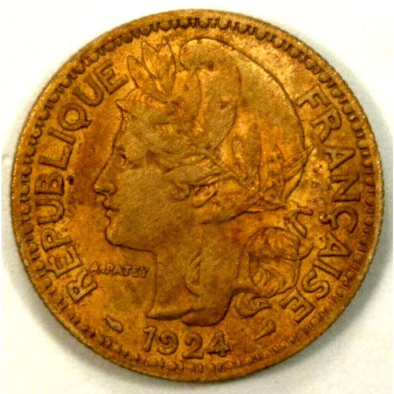 Cameroon 2 Francs 1924 UNC Aluminum Bronze  KM - 3, Paris Mint