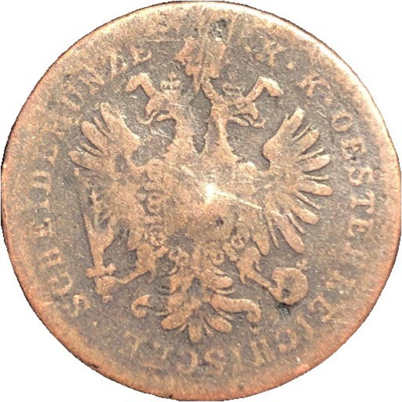 1858-B Austria 1 Kreuzer Copper Coin - G (Good) condition