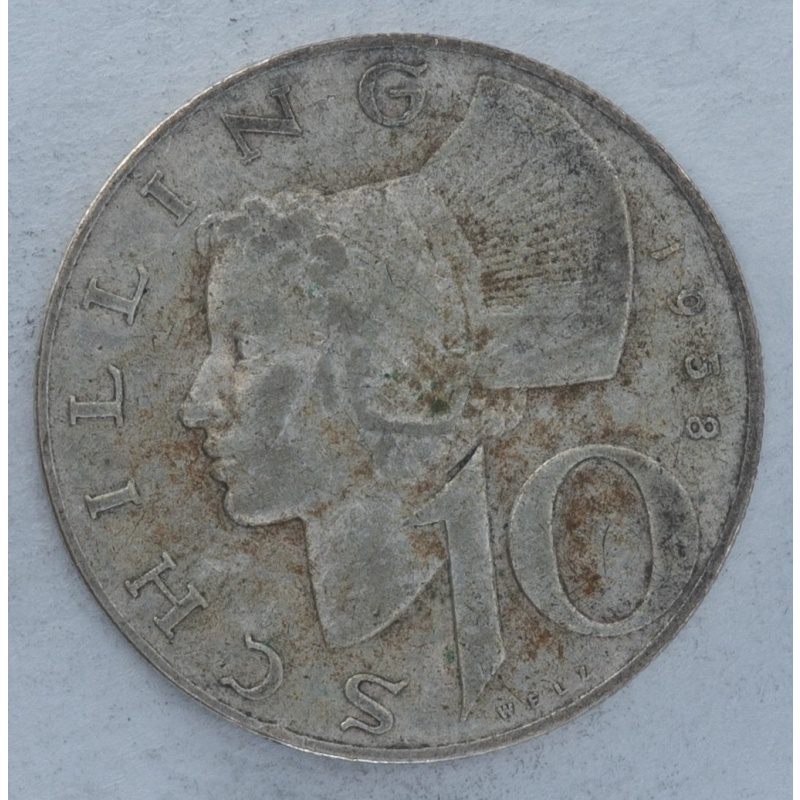 1958 Austria 10 Schilling silver coin Austrian Mint Republic 0.640 silver