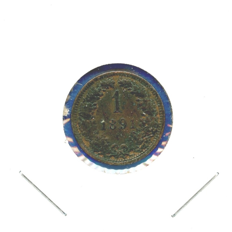 1891 Austria 1 One Heller Austrian Osterreich Coin