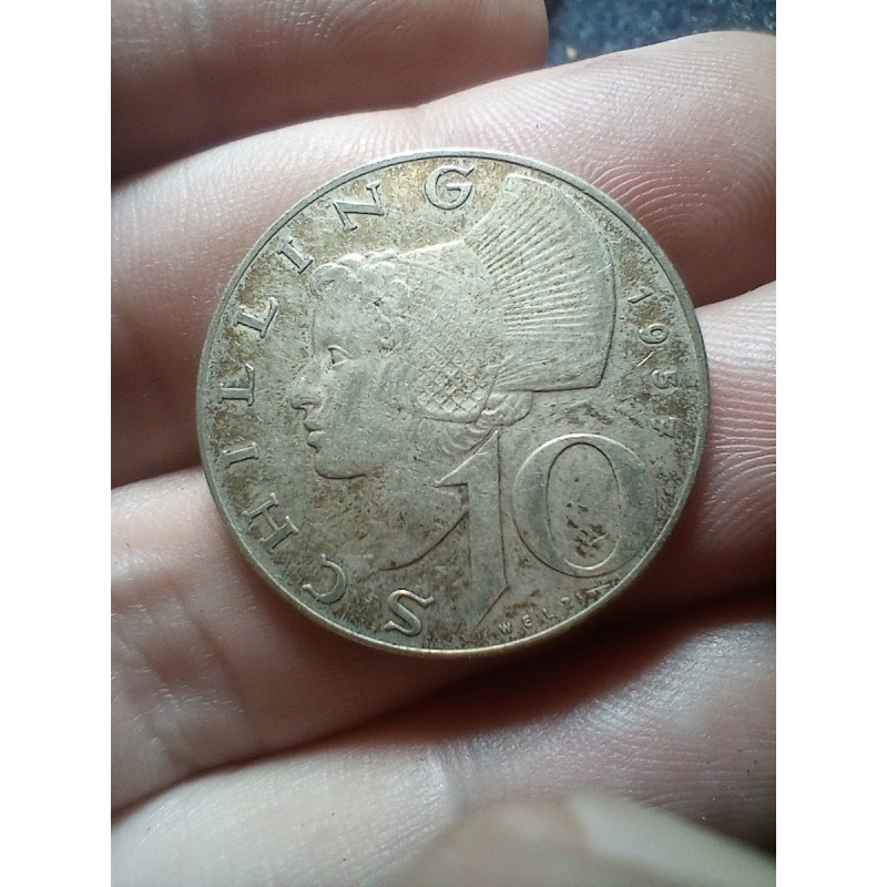 AUSTRIA  1957  10 SHILLINGS SILVER COIN. KM # 2882
