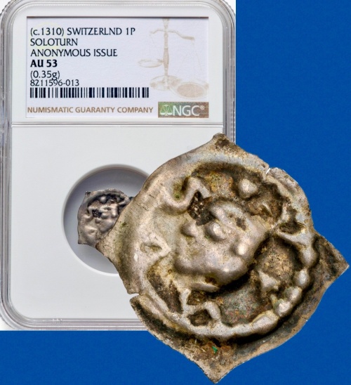 1310 Solothurn Anonymous Issue 1P Pfennig Medieval .35g Silver Coin NGC AU53