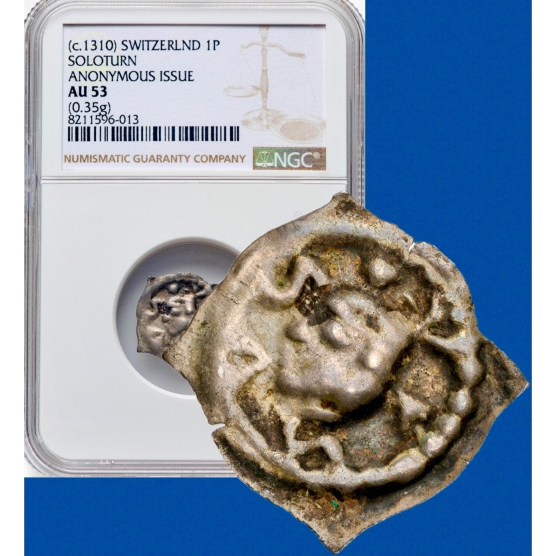 1310 Solothurn Anonymous Issue 1P Pfennig Medieval .35g Silver Coin NGC AU53