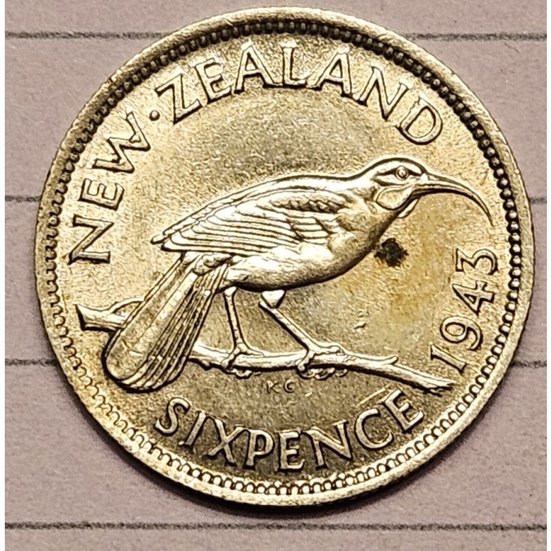 New Zealand 6 Pence 1943 KM-8 Six Pence