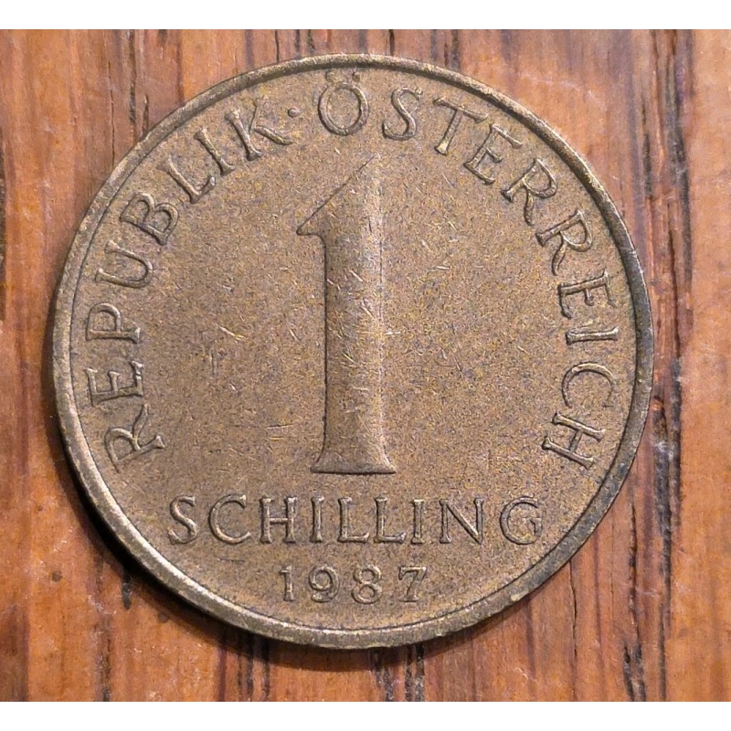 1987 Austria 1 Schilling, Denomination, 3 Edelweiss Flowers Aluminum-Bronze