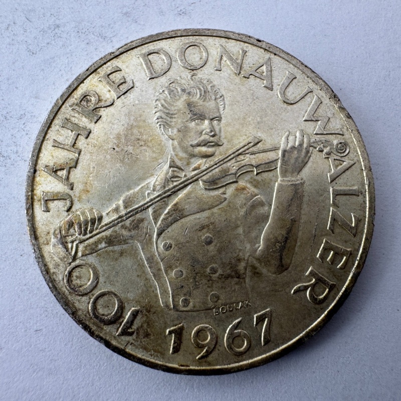 1967 Austria 50 Schilling Silver Coin 100 Years Blue Danube Waltz Johann Strauss