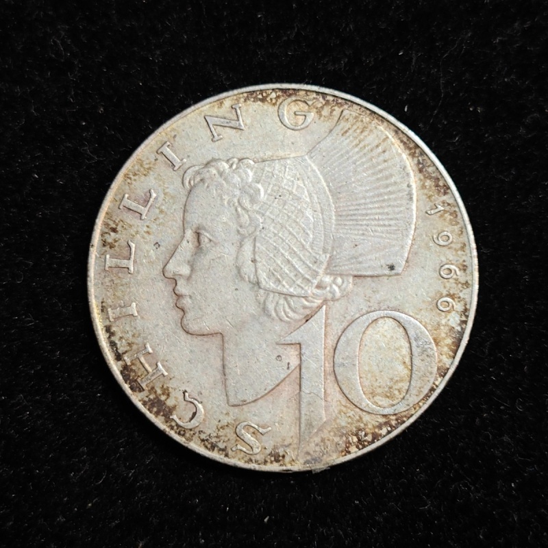 1966 Austria Wachau Woman 10 Schilling Silver Coin with Shield 64% Silver