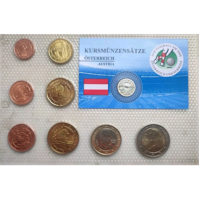 Rare SILVER MEDAL + EURO 2008 AUSTRIA+SWITZERLAND ?? Austria Euro Set??BU Sealed