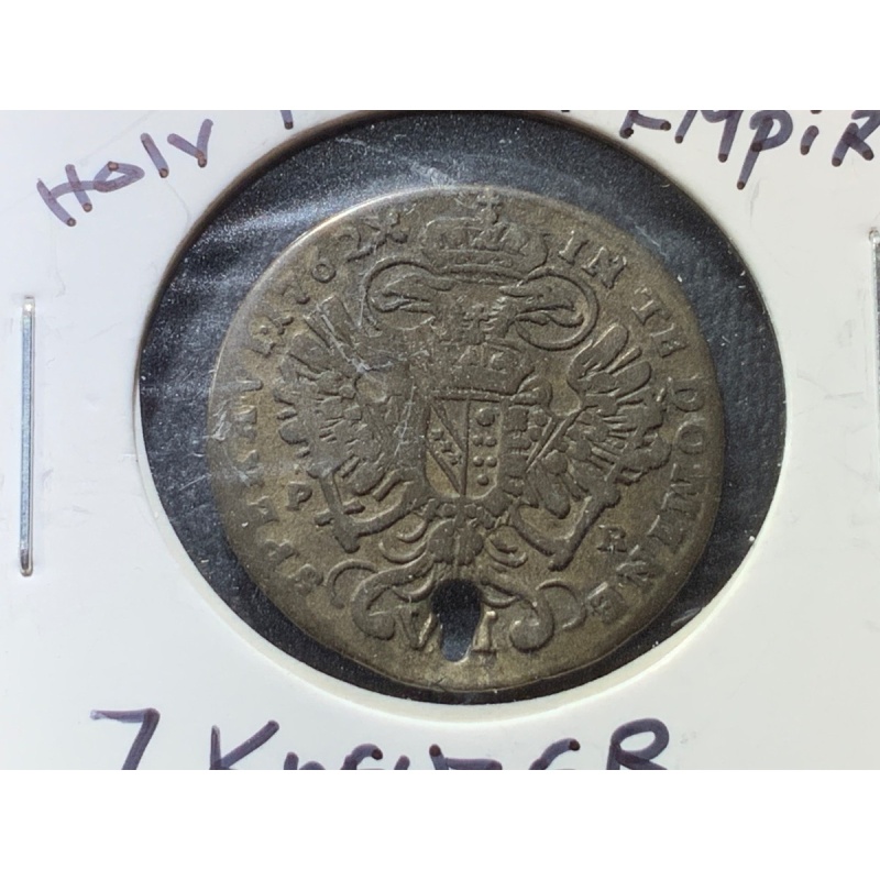 1762-PR 7 KREUZER-AUSTRIA- HOLY ROMAN EMPIRE- .428 SILVER - #K362