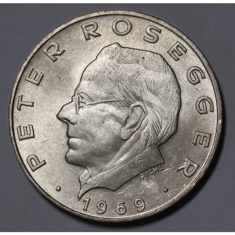 1969 Austria 25 Schilling Silver Coin , Peter Rosegger - KM#?2905