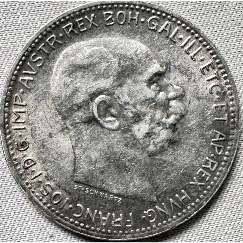 AUSTRIA Empire FRANZ JOSEPH I 1916 1 CORONA, 0.835 SILVER km# 2820