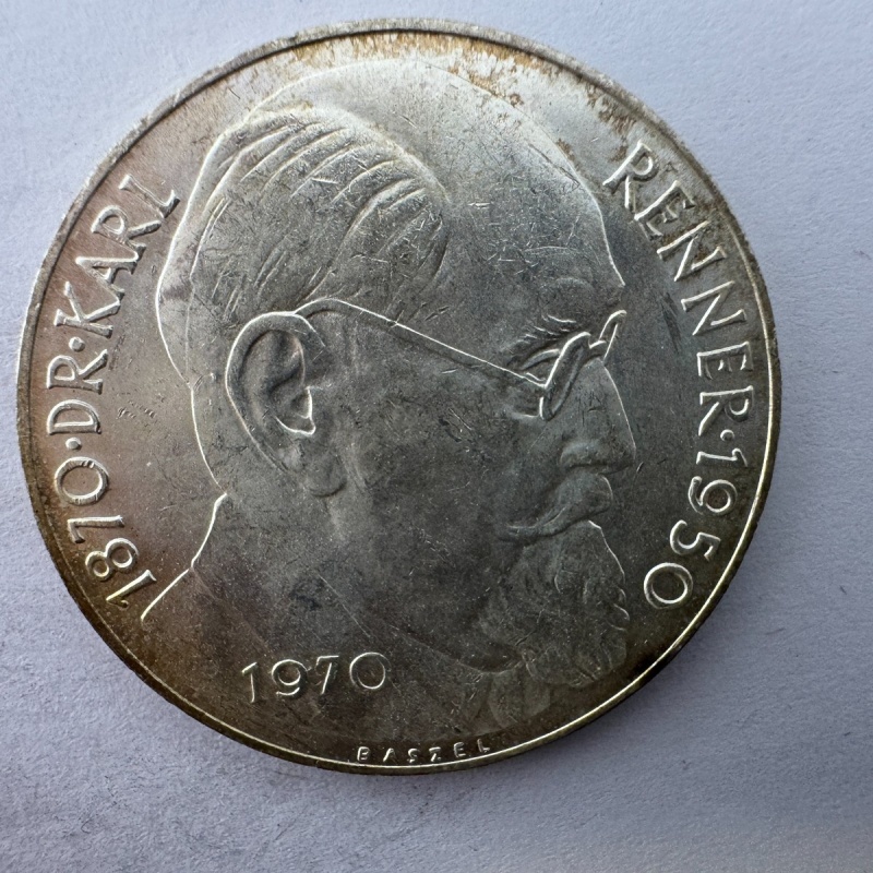 1970 Austria 50 Schilling Silver Coin Karl Renner Commemorative Austrian Mint