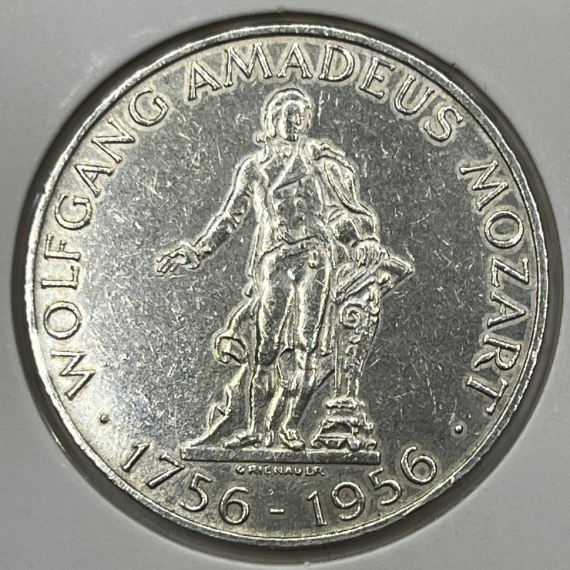 1956 Austria 25 Schilling Silver Coin - VF - Wolfgang Mozart Birth Anniversary