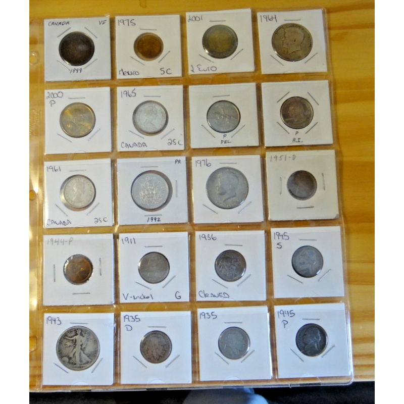 Misc US + World Coin Lot - Various type coins (64 Kennedy) Walking Liberty 50C