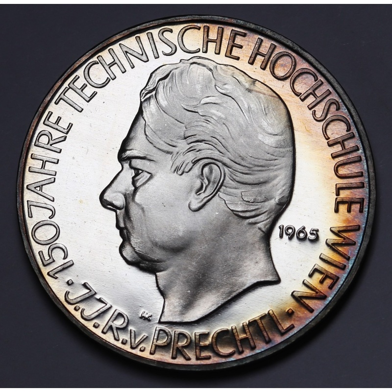 1965 Austria Silver  25 Schilling Coin,  Vienna Tech High School - Toned Proof