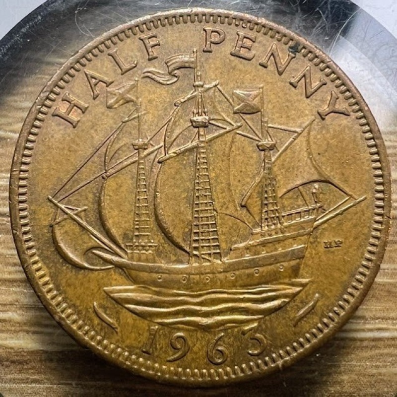1963 Half Penny Great Britain Elizabeth II - Actual Coin - Free Shipping INV264