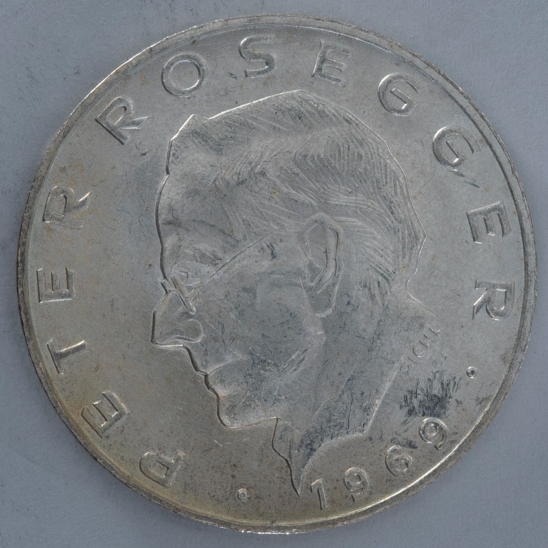 1969 Austria 25 Schilling Peter Rosegger silver coin historical issue