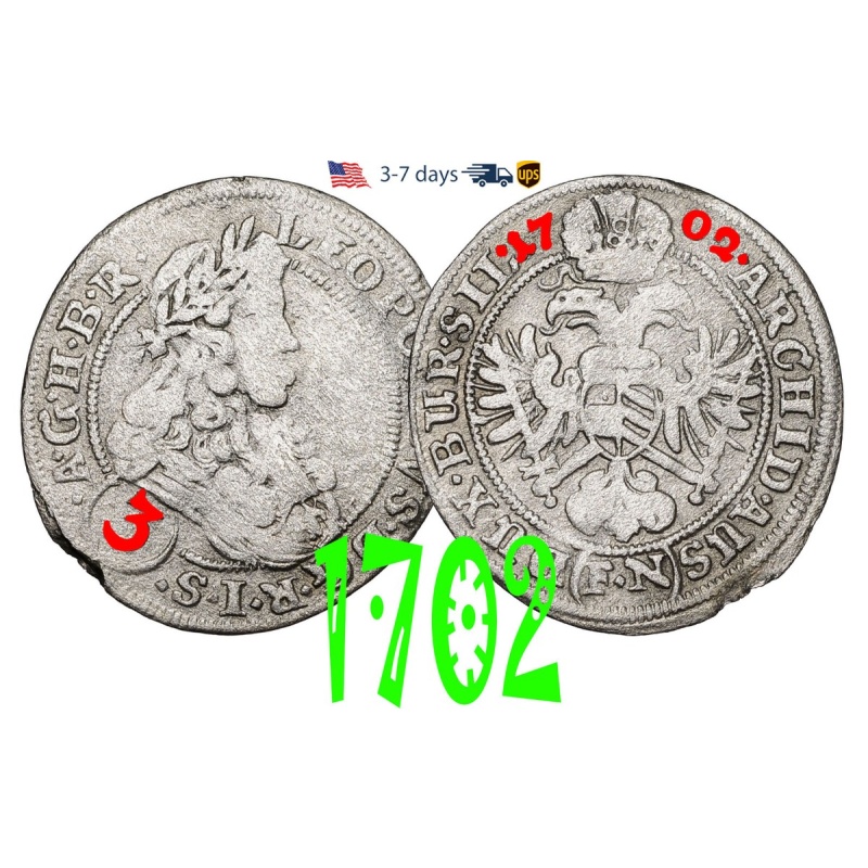 Austria 3 Kreuzer 1702 Habsburg  Leopold I, Silver Coin #32296