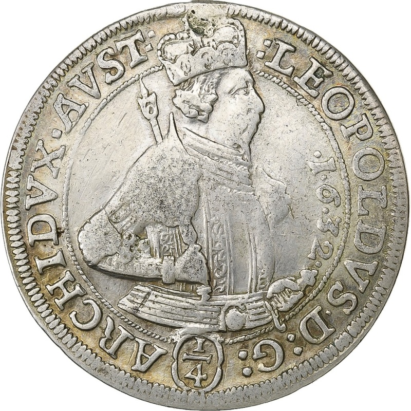 [#136424] Austria, Leopold V, 1/4 Thaler, 1632, Hall, Silver, VF(30-35), KM:590