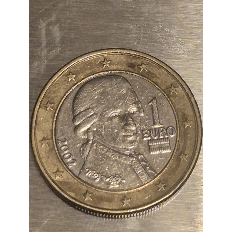 1 EURO Coin 2002 Round  Austria-Wolfgang Amadeus Mozart leag error