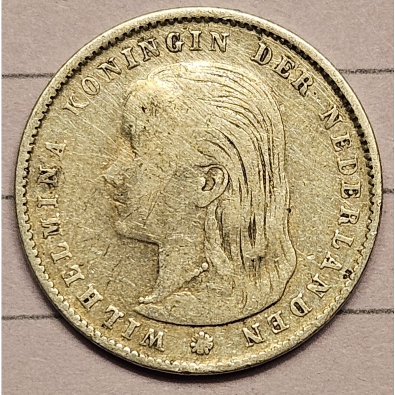 1897 Netherlands 25 Cents Silver Coin KM#115 Wilhelmina Cleaned