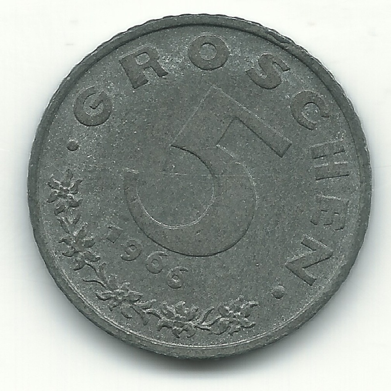 A VERY NICE HIGH GRADE 1966 AUSTRIA 5 GROSCHEN COIN-NOV292