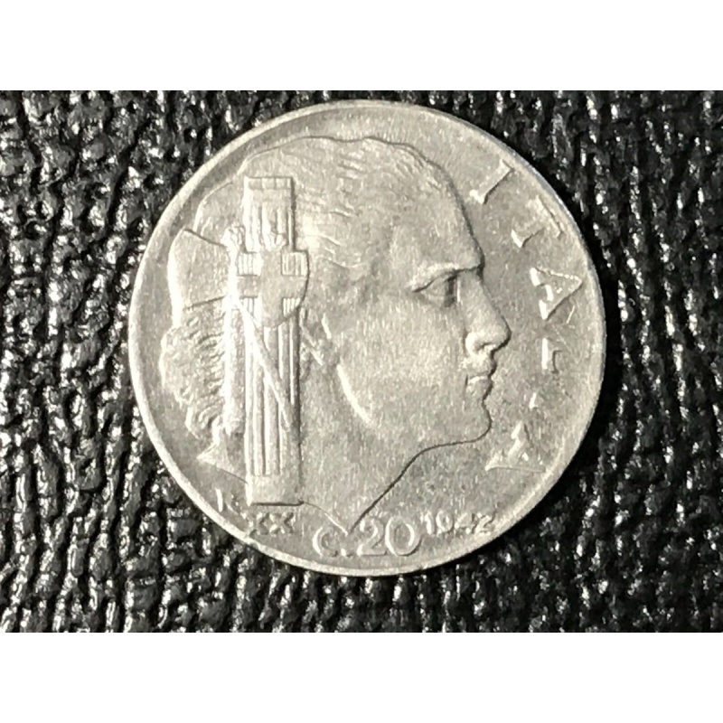 VERY NICE HIGH GRADE AU 1942 ITALY 20 CENTESIMI COIN-MAGNETIC-JUL062