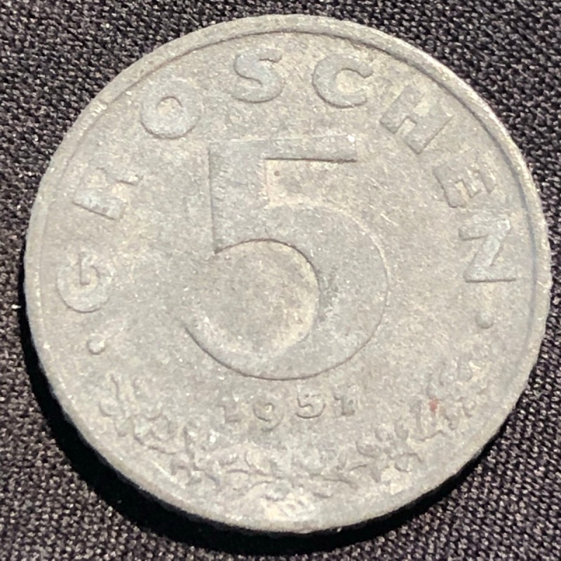 1951 Austria 5 Groschen Zinc Coin - VF (Very Fine) condition