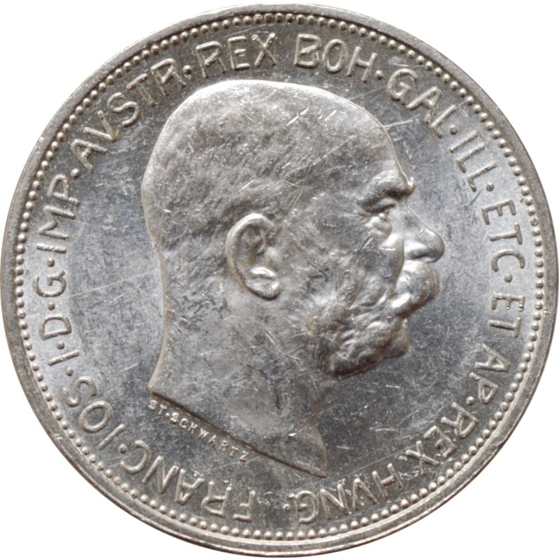 Austria 2 corona 1912, UNC, "Emperor Franz Joseph I (1848 - 1916)" silver coin