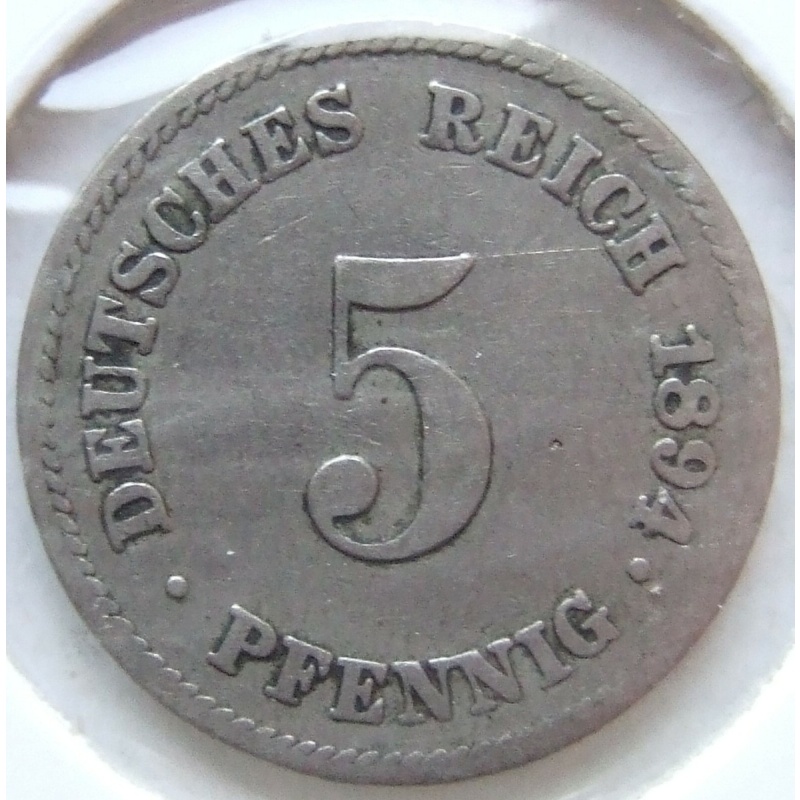 Pièce de Monnaie Reich Allemand Empire 5 Pfennig 1894 J En Very fine