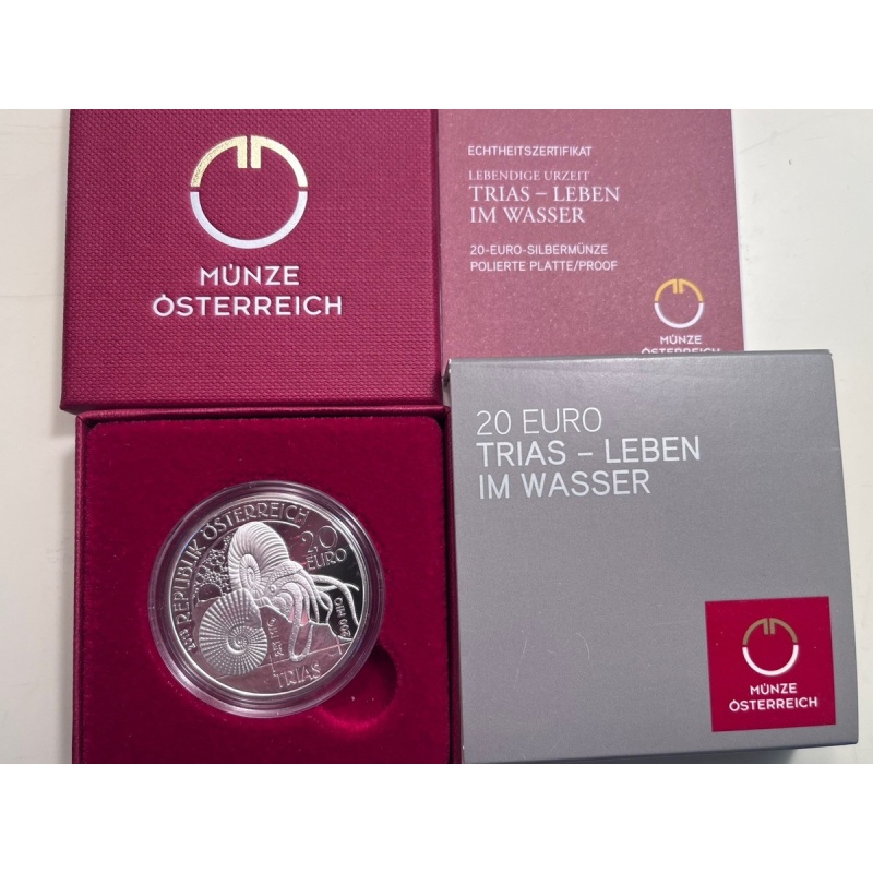 2013 Austria Triassic Dinosaurs On Earth 20 Euro Silver