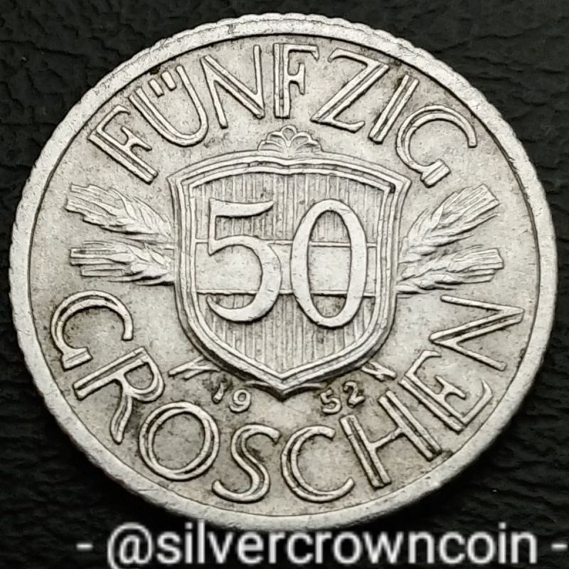 Austria ???? 50 Groschen 1952. KM#2870. Fifty Cents Pence coin. Imperial Eagle.