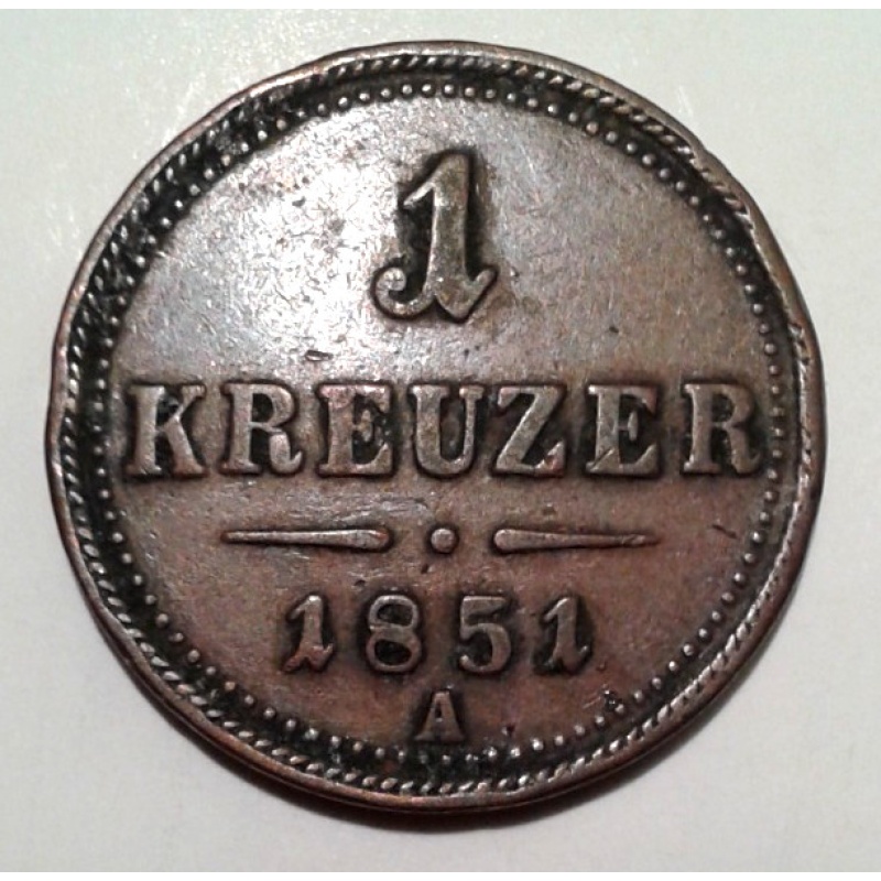 Austria-Hungary Empire 1 Kreuzer Vintage coin 1851. A.