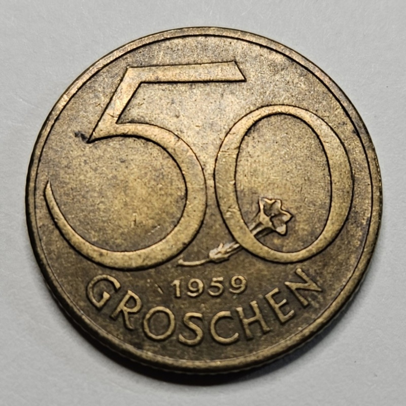 1959 Austria 50 Fifty Groschen - Aluminum Bronze - Austrian - World Coin Europe