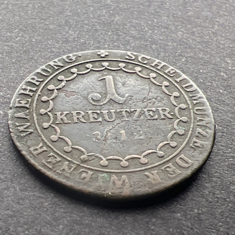 1812-B AUSTRIA ONE KREUZER COIN (die Crack Date)