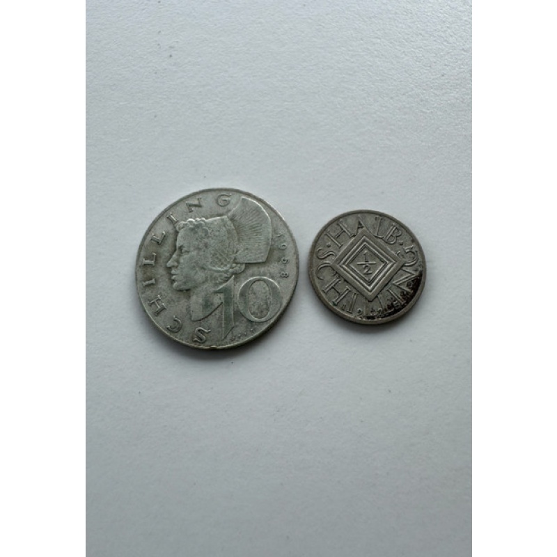 Austria Coins 1958 10 Schilling Silver 0.640 & 1925 1/2 Schilling Silver 0.640
