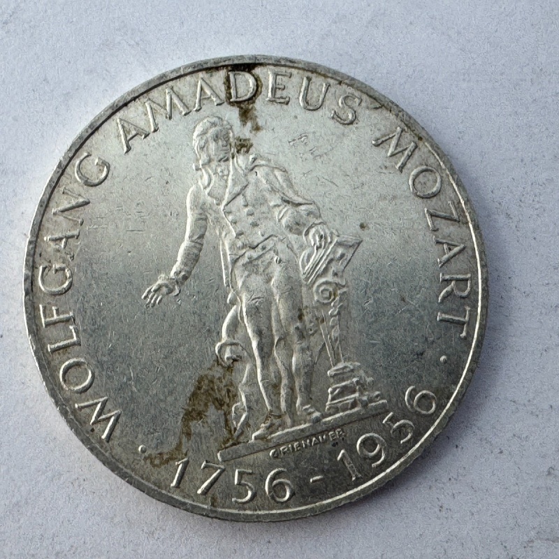 1956 Austria 25 Schilling Wolfgang Amadeus Mozart Silver Coin 0.640 Fine Silver