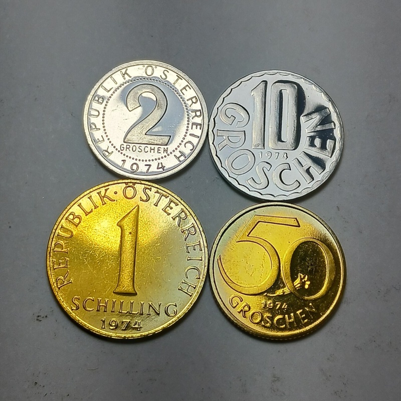 1974 Austria Proof Set (Partial) - 2 Groschen to 1 Schilling! - Very Nice Coins!