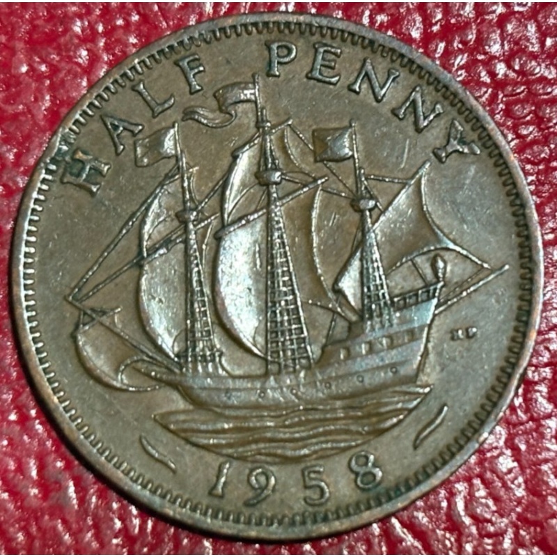 VINTAGE VF 1958 GREAT BRITAIN HALF 1/2 PENNY-FEB262