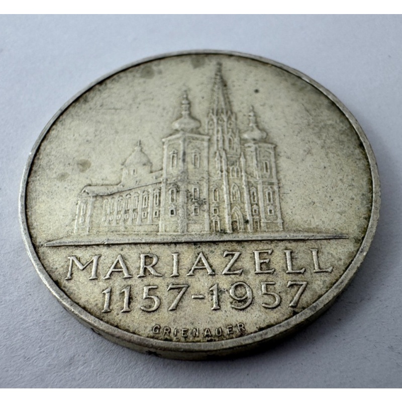 Austria 1957 25 Schilling Mariazell Basilica 0.800 Silver Coin KM 2883