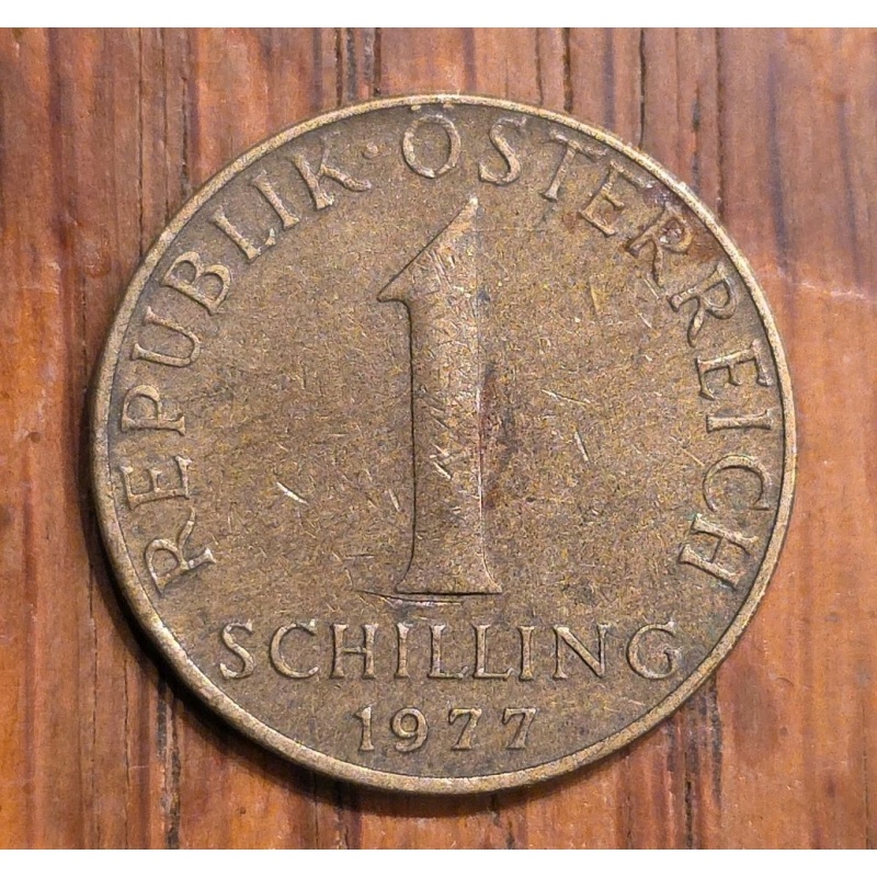 1977 Austria 1 Schilling, Denomination, 3 Edelweiss Flowers Aluminum-Bronze
