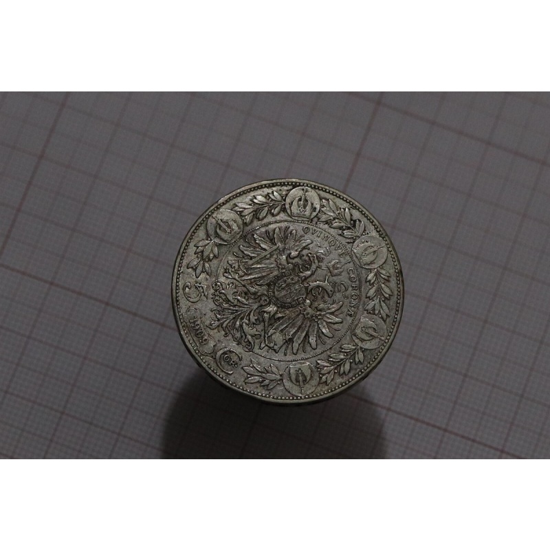 ?? ???? AUSTRIA 5 CORONA 1909 FRANZ JOSEPH SILVER SHARP DETAILS B77 #Z6170