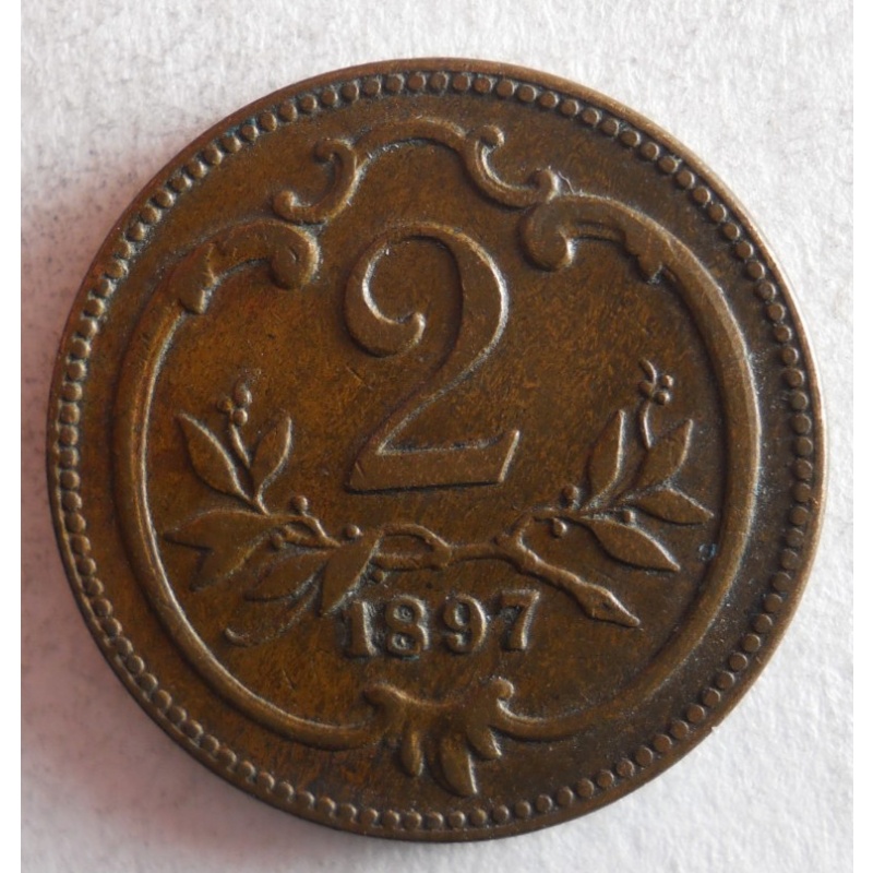 1897 AUSTRIA 2 HELLER - Excellent Coin - FREE SHIP - Austria Bin #A